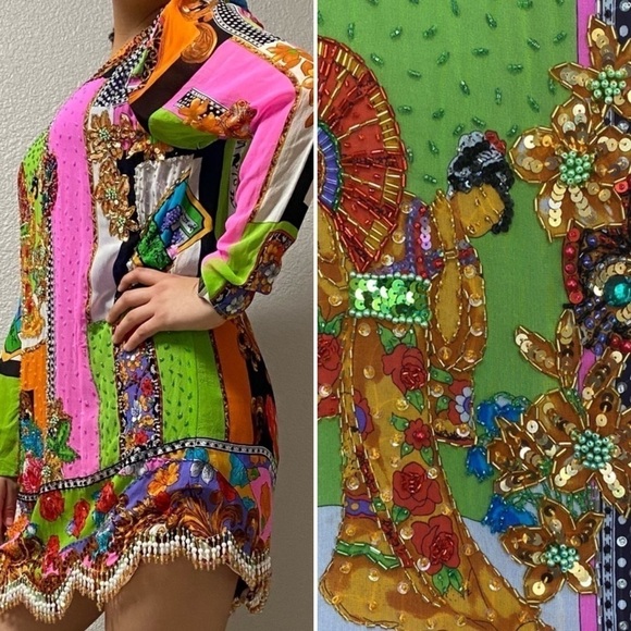 DIANE Freis Vintage 100% Silk Beaded Chinese Dynasty Cocktail !RARE! - Picture 3 of 13